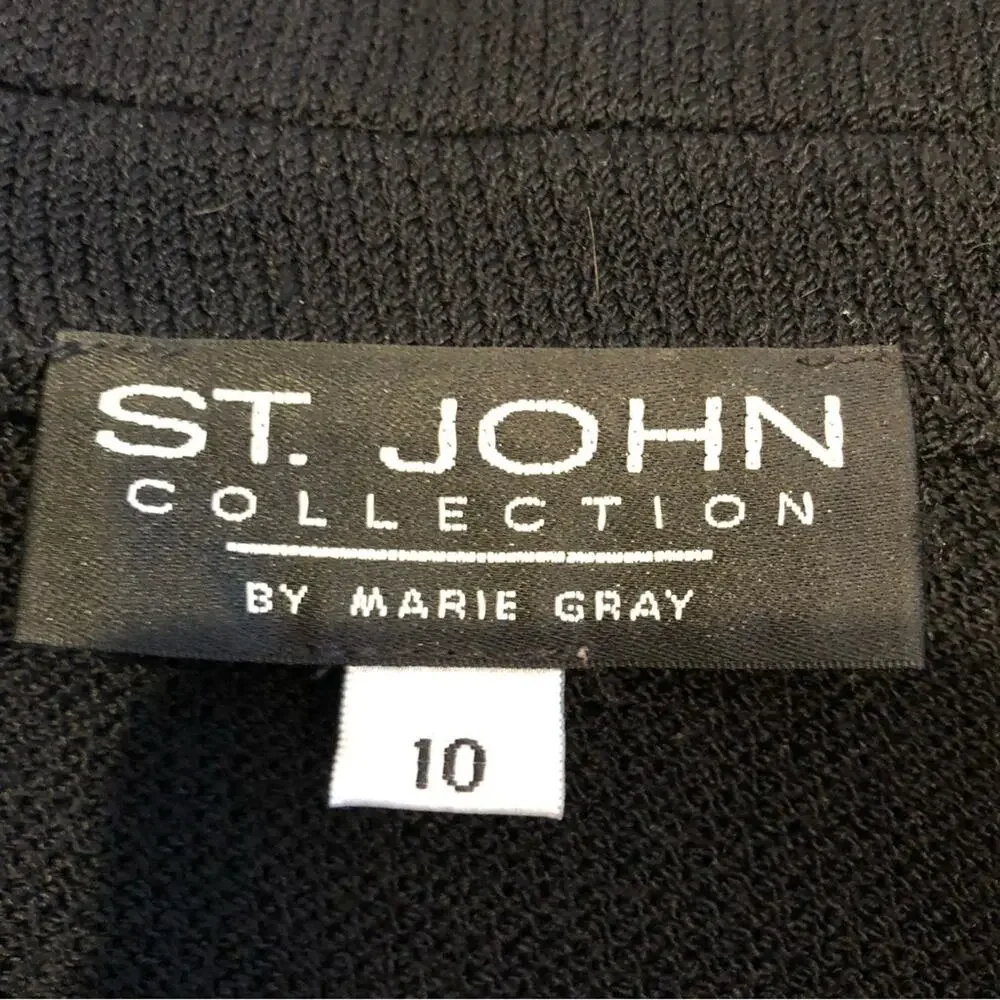 St John Collection black with white gold trim santana knit zip front jacket 10